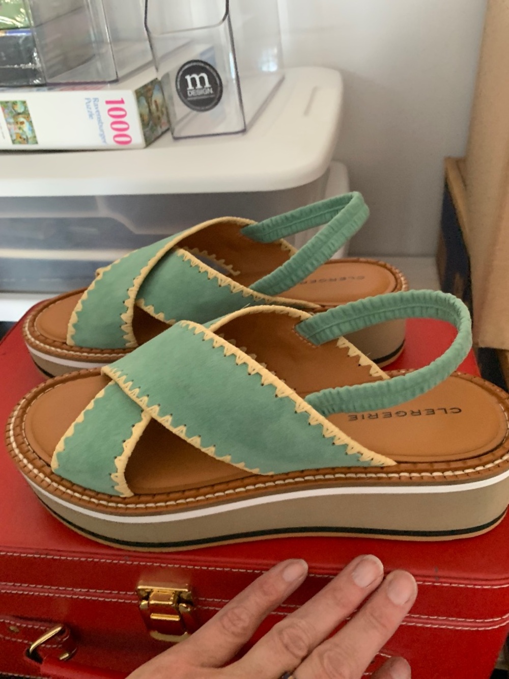 Green Suede Platform Sandal, New! Clergerie size 9.5